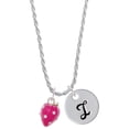 thumbnail image 1 of Delight Jewelry Silvertone Large 3-D Hot Pink Strawberry with Crystals Silvertone Script Initial Disc - I - Charm Necklace, 20"+3", 1 of 4