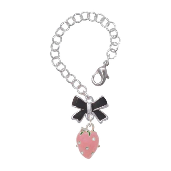 Delight Jewelry Silvertone Large 3-D Pink Strawberry with Crystals - Silvertone Black Bow Charm Accessory for Tumblers and Thermal Cups