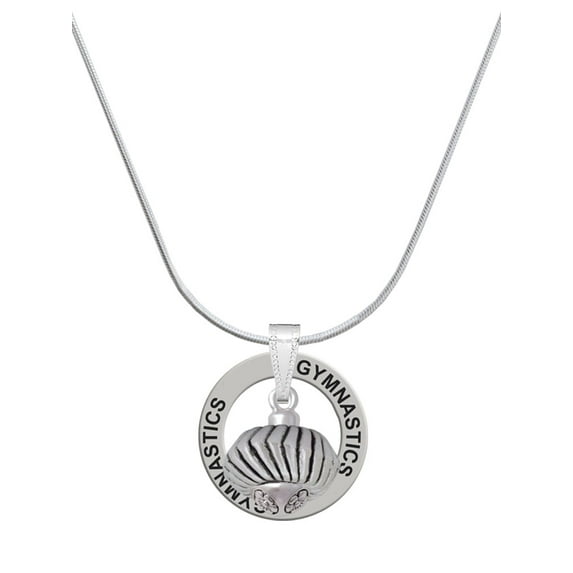 Delight Jewelry Silvertone Large Angled Rope Spinner Gymnastics Ring Charm Necklace, 18"