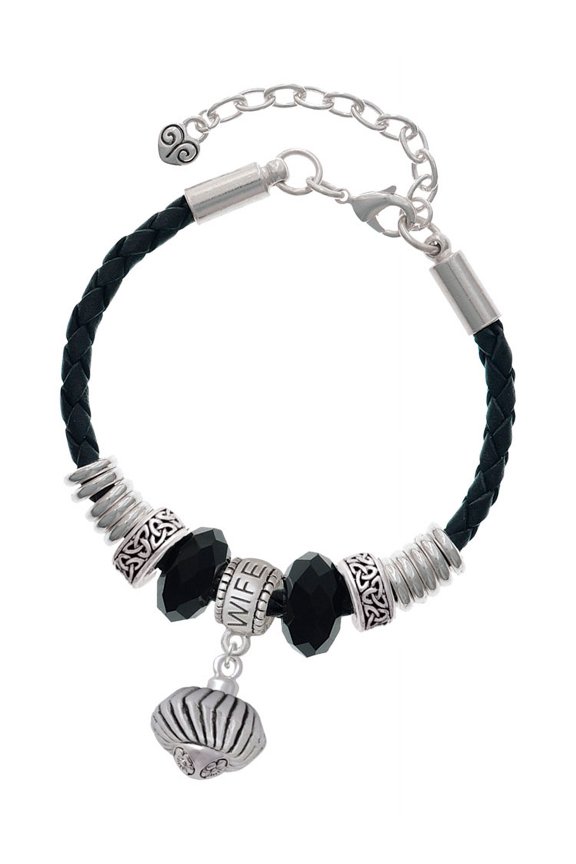 Silvertone Large Angled Rope Spinner Wife Celtic Knot Leather Bead Bracelet, 7"+2" Extender