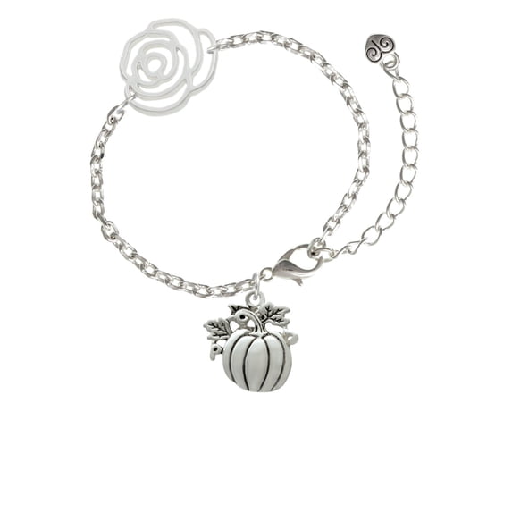 Delight Jewelry Silvertone Large Antiqued Pumpkin Silver-tone Flower Link Chain Bracelet, 6.75"+2" Extender