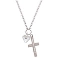thumbnail image 1 of Delight Jewelry Silvertone Large April - Clear Crystal Heart Be Strong and Courageous Engraved Cross Zoey Necklace, 28", 1 of 4