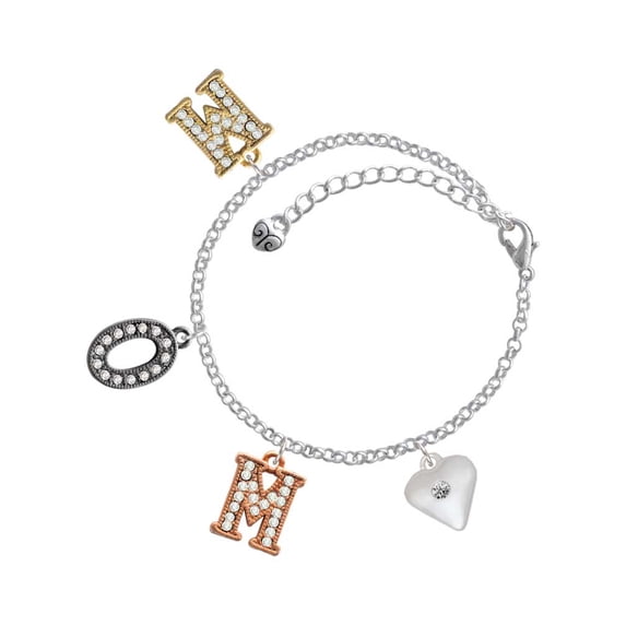 Delight Jewelry Silvertone Large April - Clear Crystal Heart Multi-Colored Crystal Mom Charm Bracelet