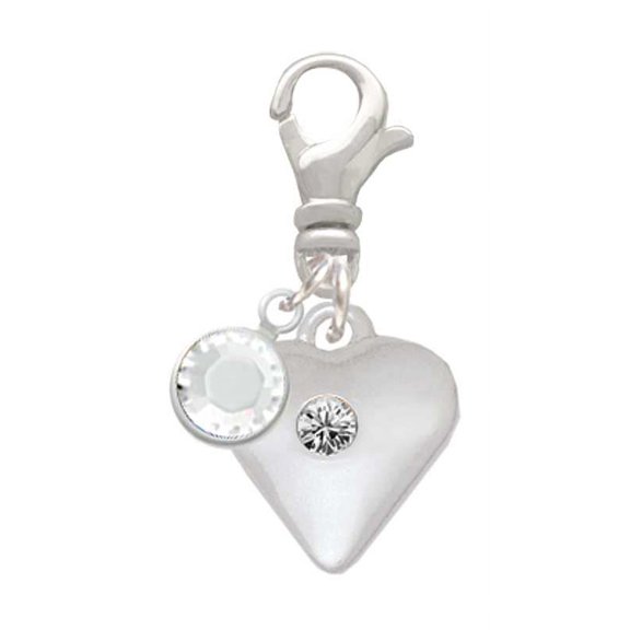 Delight Jewelry Silvertone Large April - Clear Crystal Heart - Silvertone Clip on Charm with Clear Crystal Drop
