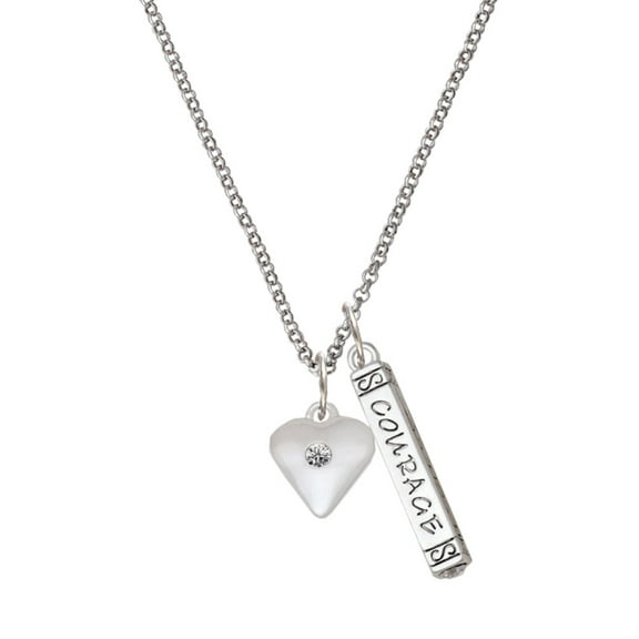 Delight Jewelry Silvertone Large April - Clear Crystal Heart Silvertone Courage Strength Wisdom Honesty Bar Charm Necklace, 23"