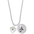 thumbnail image 1 of Delight Jewelry Silvertone Large August - Lime Green Crystal Heart Silvertone Script Initial Disc - A - Charm Necklace, 20"+3", 1 of 4