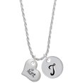 thumbnail image 1 of Delight Jewelry Silvertone Large ''Aunt'' Heart with Clear Crystal Silvertone Script Initial Disc - T - Charm Necklace, 20"+3", 1 of 4