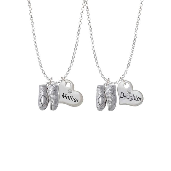 Delight Jewelry Silvertone Large Ballet Slippers Mother & Daughter Heart Necklaces (Set of 2), 19"+2"