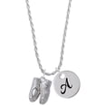 thumbnail image 1 of Delight Jewelry Silvertone Large Ballet Slippers Silvertone Script Initial Disc - A - Charm Necklace, 20"+3", 1 of 4