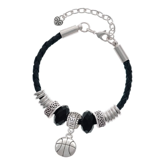 Delight Jewelry Silvertone Large Basketball Niece Celtic Knot Leather Bead Bracelet, 7"+2" Extender