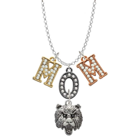 Delight Jewelry Silvertone Large Bear - Mascot Multi-Colored Crystal Mom Charm Necklace