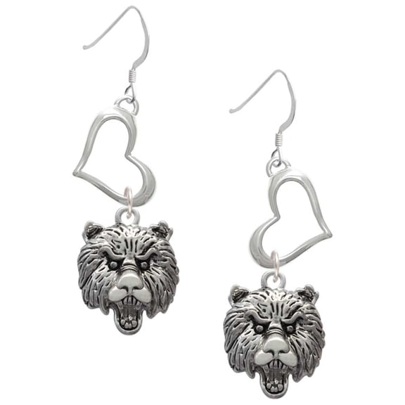 Delight Jewelry Silvertone Large Bear - Mascot Open Heart French Earrings