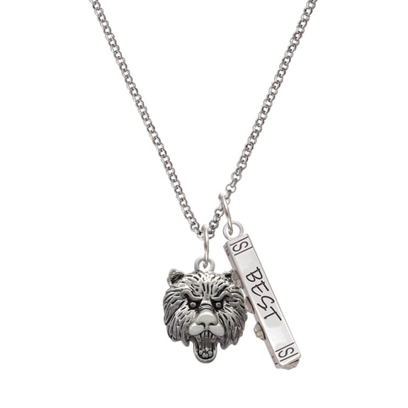 Delight Jewelry Silvertone Large Bear - Mascot Silvertone Best Friends Forever Bar Charm Necklace, 23"
