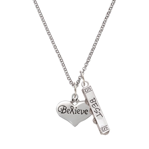 Delight Jewelry Silvertone Large Believe with Ribbon Heart Silvertone Best Friends Forever Bar Charm Necklace, 23"
