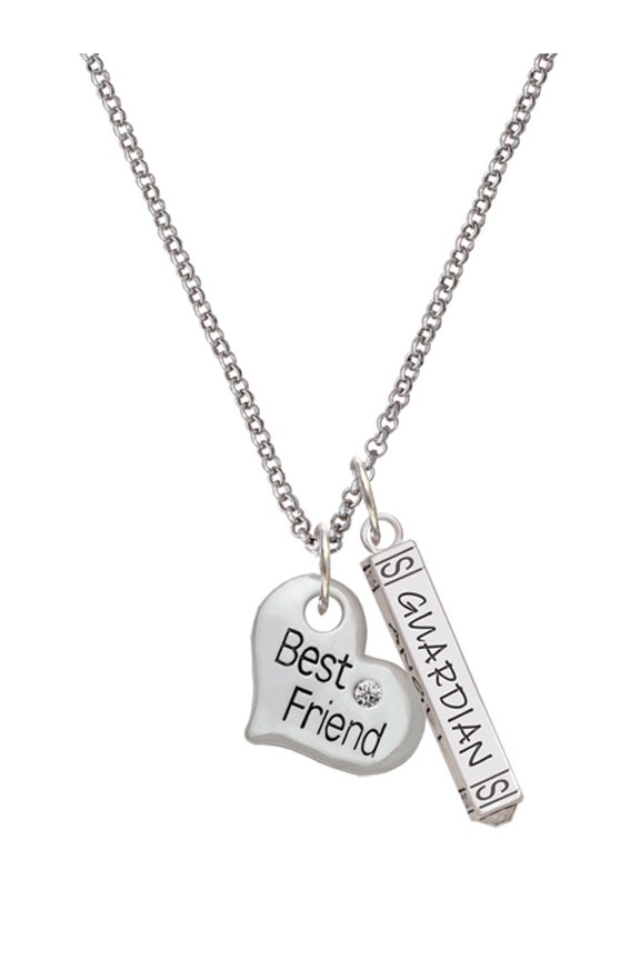 Silvertone Large ''Best Friend'' Heart Silvertone Guardian Angel Bar Charm Necklace, 23"