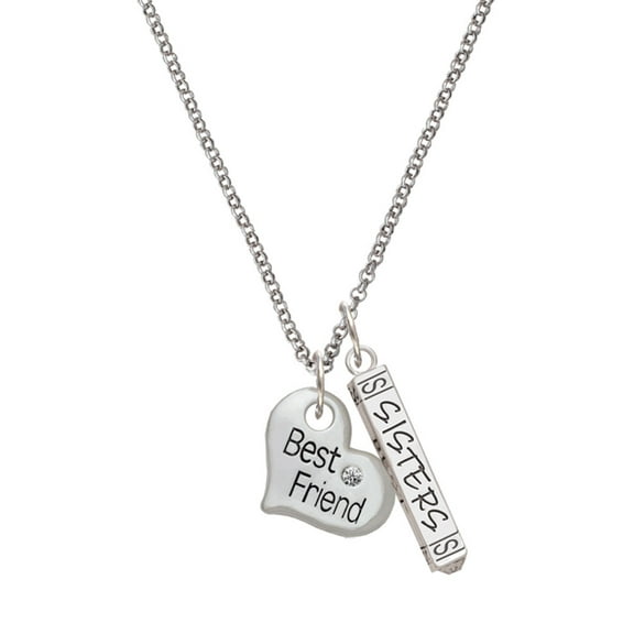 Delight Jewelry Silvertone Large ''Best Friend'' Heart Silvertone Sisters Best Friends Forever Bar Charm Necklace, 23"