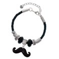 thumbnail image 1 of Delight Jewelry Silvertone Large Black Enamel Mustache Aunt Celtic Knot Leather Bead Bracelet, 7"+2" Extender, 1 of 4