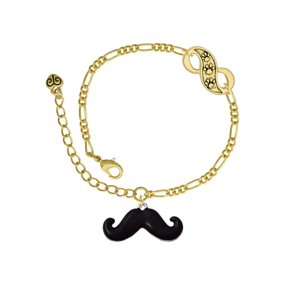 Delight Jewelry Silvertone Large Black Enamel Mustache Gold-tone Paw Infinity Link Chain Bracelet, 6"+2" Extender