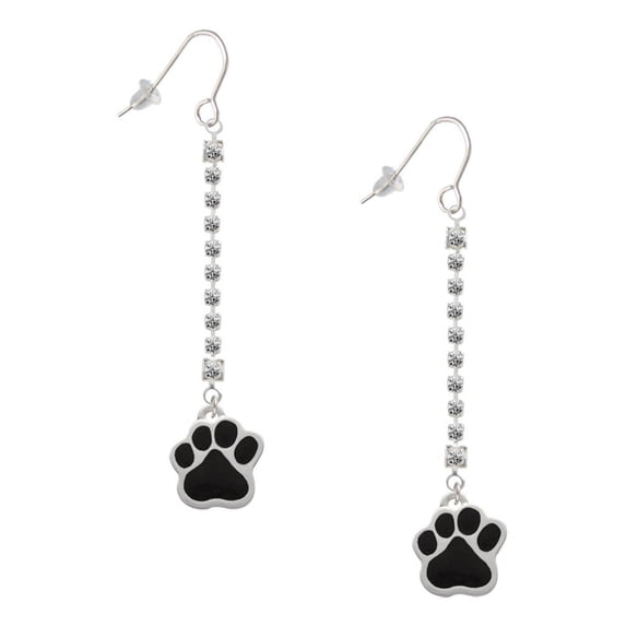 Delight Jewelry Silvertone Large Black Paw - Silver-tone Long Sparkle Dangle French Earrings