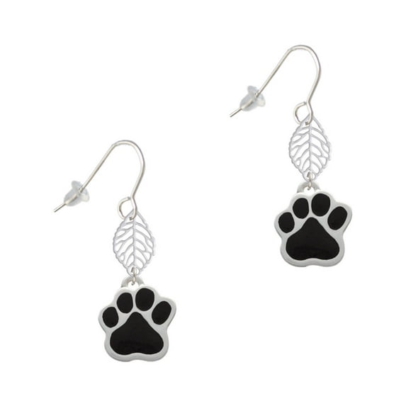 Delight Jewelry Silvertone Large Black Paw Silvertone Leaf French Earrings