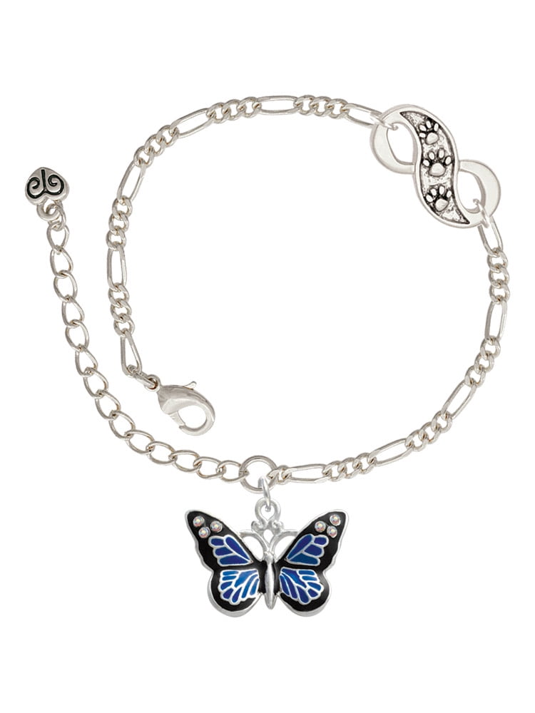 Delight Jewelry Silvertone Large Blue Butterfly with 6 AB Crystals