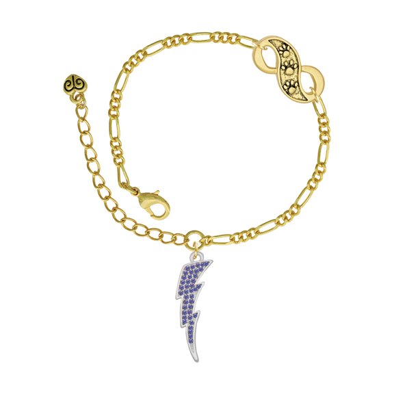 Delight Jewelry Silvertone Large Blue Crystal Lightning Bolt Gold-tone Paw Infinity Link Chain Bracelet, 6"+2" Extender