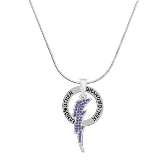 Delight Jewelry Silvertone Large Blue Crystal Lightning Bolt Silvertone Grandmother Ring Charm Necklace, 18"