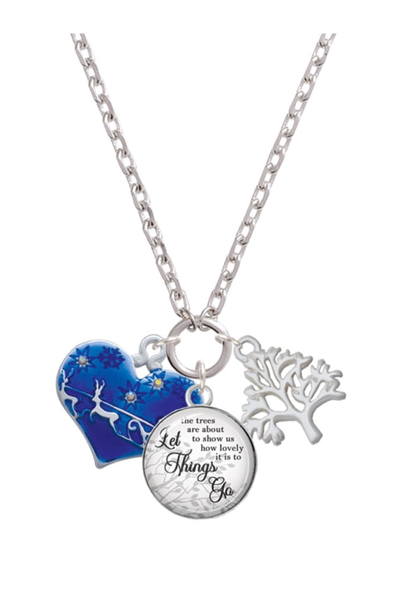 Silvertone Large Blue Flying Santa Heart with AB Crystals Let Things Go Fall Zoey Charm Necklace, 28"