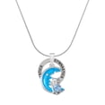 thumbnail image 1 of Delight Jewelry Silvertone Large Blue Owl on Hot Blue Moon Gymnastics Ring Charm Necklace, 18", 1 of 4