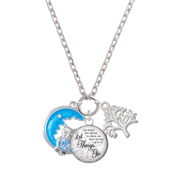 Delight Jewelry Silvertone Large Blue Owl on Hot Blue Moon Let Things Go Fall Zoey Charm Necklace, 28"