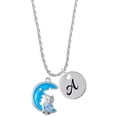 thumbnail image 1 of Delight Jewelry Silvertone Large Blue Owl on Hot Blue Moon Silvertone Script Initial Disc - A - Charm Necklace, 20"+3", 1 of 4
