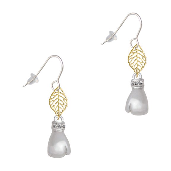 Delight Jewelry Silvertone Large Boxing Glove Goldtone Leaf French Earrings