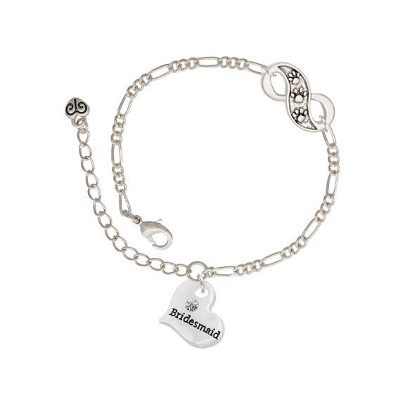 Delight Jewelry Silvertone Large Bridesmaid Heart Silver-tone Paw Infinity Link Chain Bracelet, 6"+2" Extender