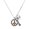 thumbnail image 1 of Delight Jewelry Silvertone Large Brown Cheetah Print Peace Sign - Love and Lock Charm Necklace, 18"+1", 1 of 4