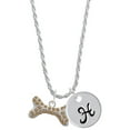 thumbnail image 1 of Delight Jewelry Silvertone Large Brown Crystal Dog Bone Silvertone Script Initial Disc - H - Charm Necklace, 20"+3", 1 of 4