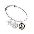 thumbnail image 1 of Delight Jewelry Silvertone Large Brown Tiger Print Peace Sign Silvertone Let Things Go Tree Charm Bangle Bracelet, 1 of 4