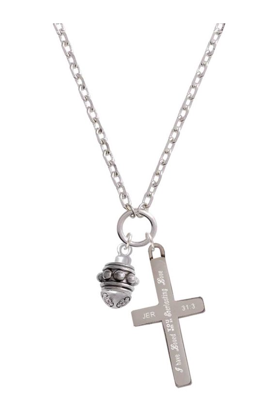 Silvertone Large Bullets Spacer Spinner Everlasting Love Engraved Cross Zoey Necklace, 28"