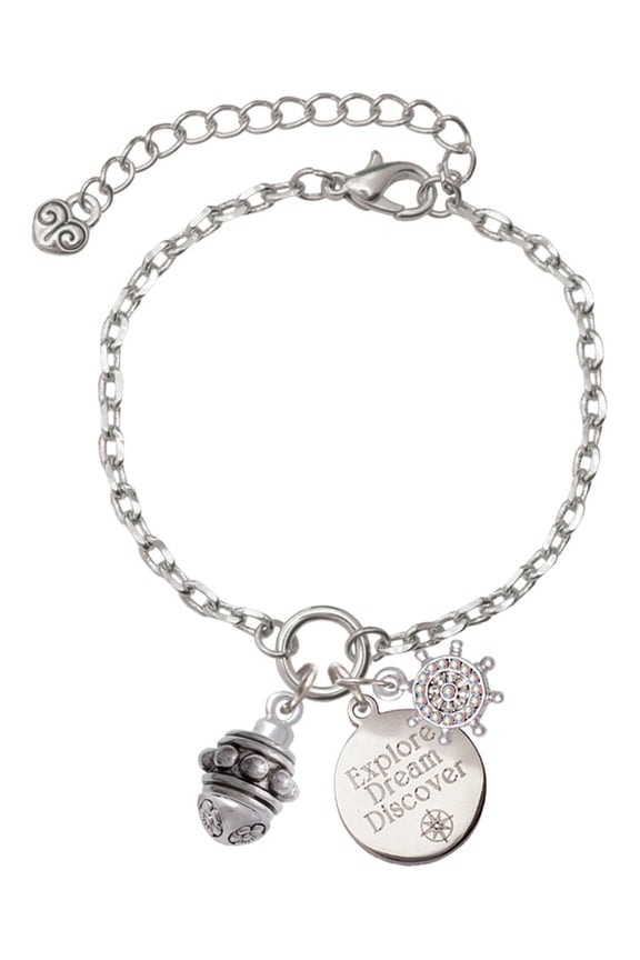 Silvertone Large Bullets Spacer Spinner Silvertone Discover Dream Explore Zoey Charm Bracelet, 6.5+2" Extender