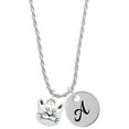 thumbnail image 1 of Delight Jewelry Silvertone Large Cat Face Silvertone Script Initial Disc - A - Charm Necklace, 20"+3", 1 of 3