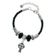 thumbnail image 1 of Delight Jewelry Silvertone Large Celtic Cross Middle Sister Celtic Knot Leather Bead Bracelet, 7"+2" Extender, 1 of 4