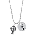 thumbnail image 1 of Delight Jewelry Silvertone Large Celtic Cross Silvertone Script Initial Disc - J - Charm Necklace, 20"+3", 1 of 4