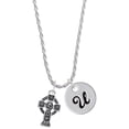 thumbnail image 1 of Delight Jewelry Silvertone Large Celtic Cross Silvertone Script Initial Disc - U - Charm Necklace, 20"+3", 1 of 4