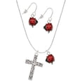 thumbnail image 1 of Delight Jewelry Silvertone Large Celtic Vine Cross Red Lucky Ladybug Necklace and Dangle Earrings Set, 1 of 6