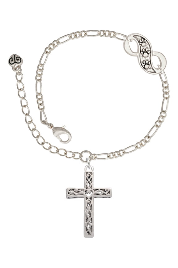 Silvertone Large Celtic Vine Cross Silver-tone Paw Infinity Link Chain Bracelet, 6"+2" Extender
