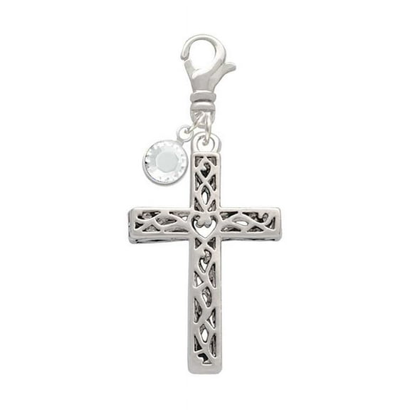Delight Jewelry Silvertone Large Celtic Vine Cross - Silvertone Clip on Charm with Clear Crystal Drop