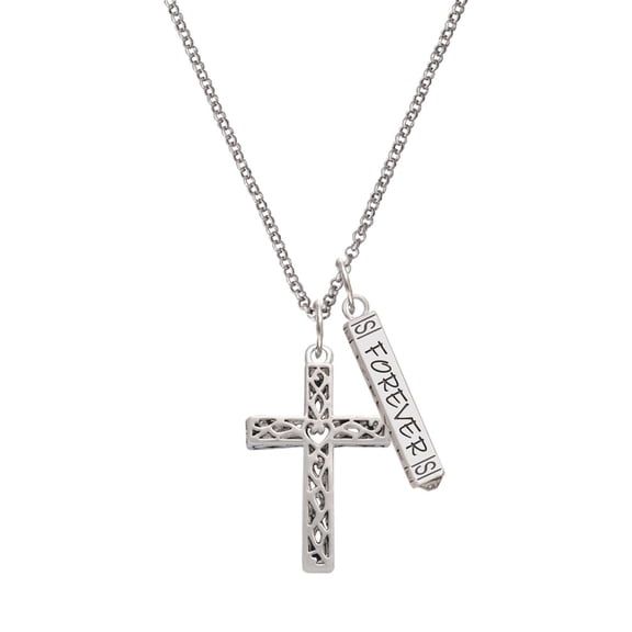 Delight Jewelry Silvertone Large Celtic Vine Cross Silvertone Forever Bar Charm Necklace, 23"