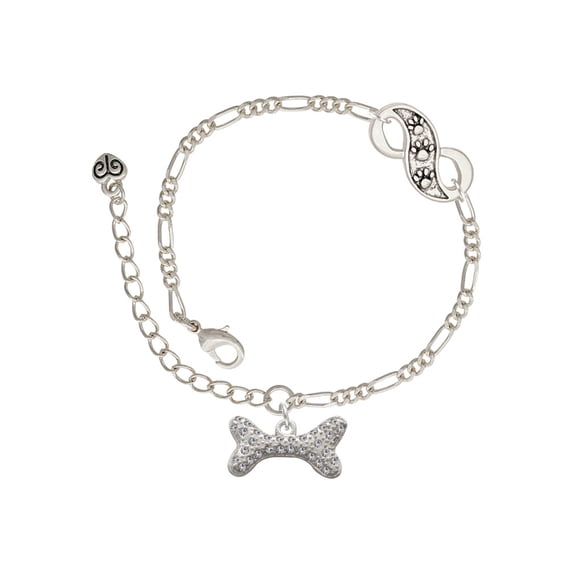 Delight Jewelry Silvertone Large Clear Crystal Dog Bone Silver-tone Paw Infinity Link Chain Bracelet, 6"+2" Extender