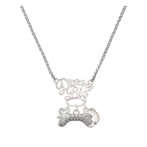 Delight Jewelry Silvertone Large Clear Crystal Dog Bone Silvertone Dream Big Pendant Necklace, 25"