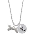 thumbnail image 1 of Delight Jewelry Silvertone Large Clear Crystal Dog Bone Silvertone Script Initial Disc - K - Charm Necklace, 20"+3", 1 of 4