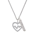 thumbnail image 1 of Delight Jewelry Silvertone Large Clear Crystal Heart with Heartbeat Silvertone Forever Bar Charm Necklace, 23", 1 of 4